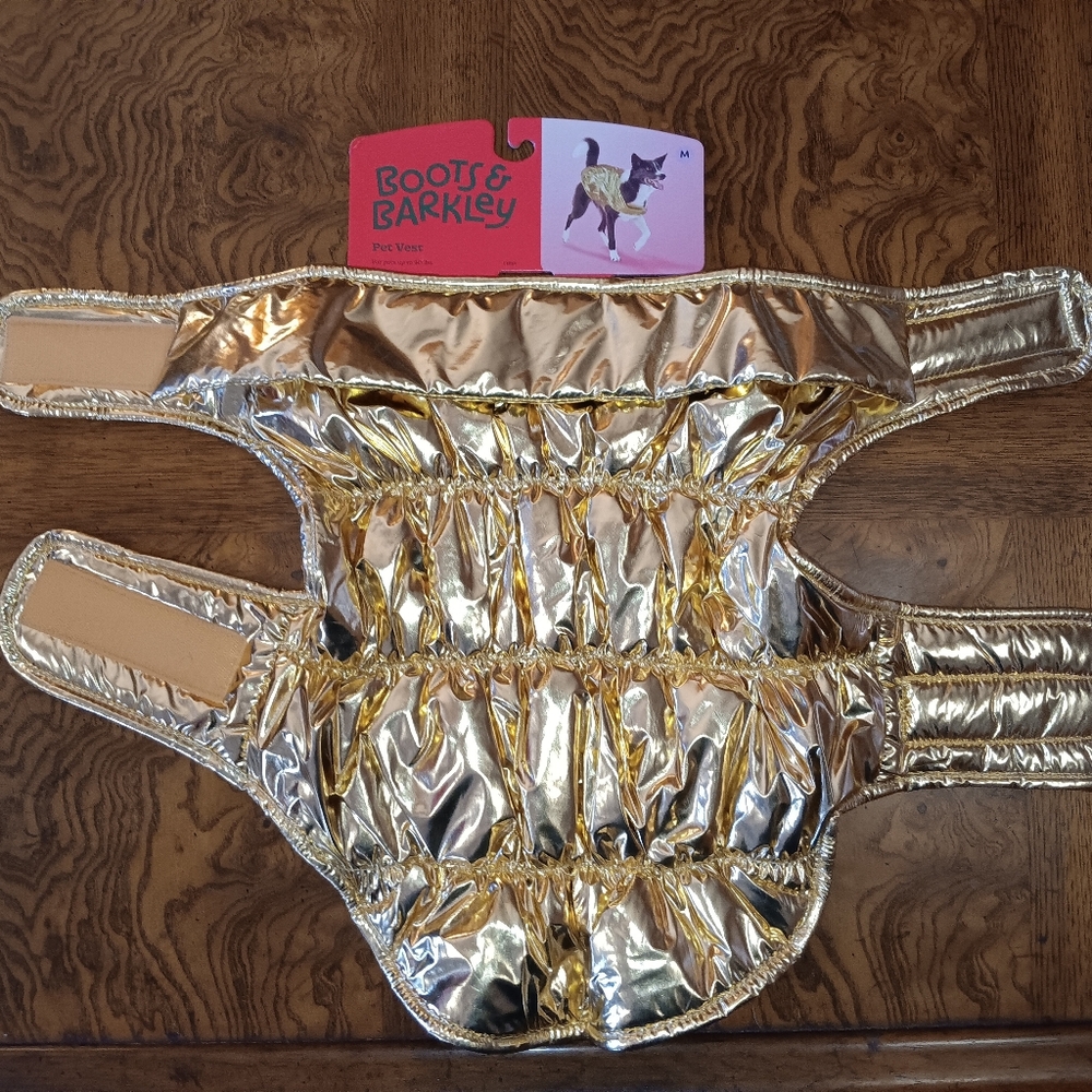 Boots & Barkley Metallic Gold Dog Puffer Vest And Trapper Hat Medium - Picture 6 of 11